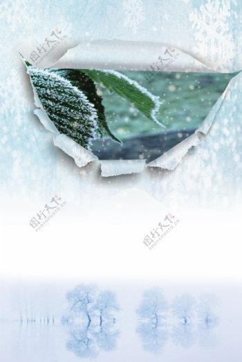 城堡冬季清新雪地广告背景图