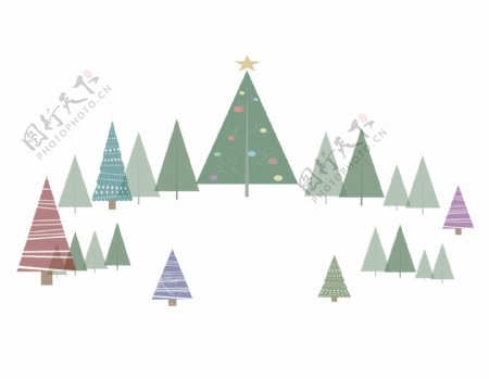 卡通圣诞树树林元素