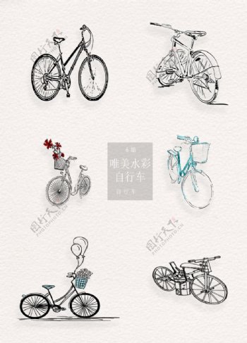 自行车手绘线条元素