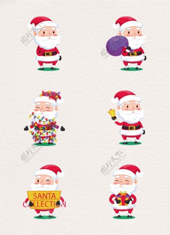 卡通可爱6组圣诞老人和圣诞节快乐设计
