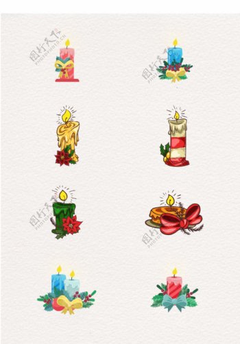 彩绘创意8组圣诞节蜡烛元素