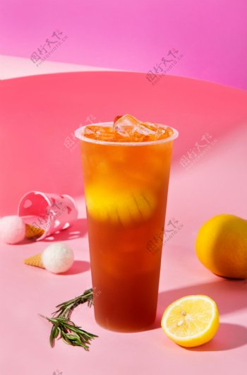 高清摄影图水果茶一颗柠檬茶