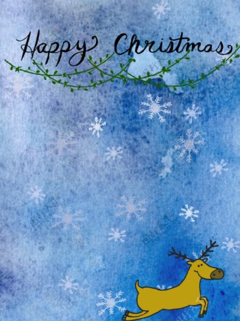 卡通麋鹿矢量雪花圣诞节背景