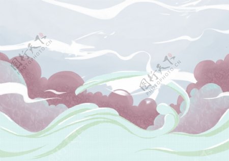 卡通中国风海浪插画背景
