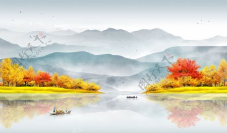 新中式山水风背景图