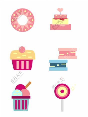 卡通可爱甜品美食食物图标设计元素