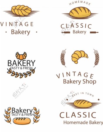 手绘的面包店标志标签素材
