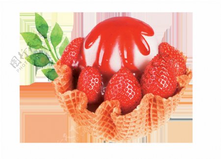 卡通草莓冰激凌png元素