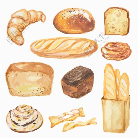 水彩绘烘培面包插画