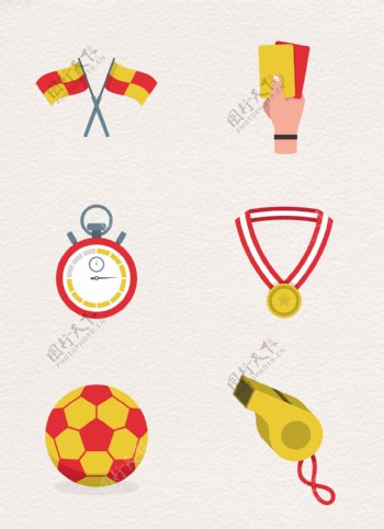 卡通黄色足球比赛相关用品矢量设计