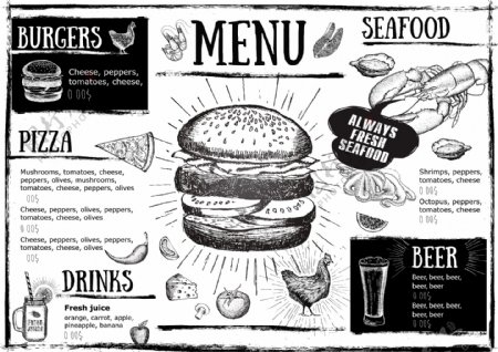 复古手绘汉堡海报菜单模板