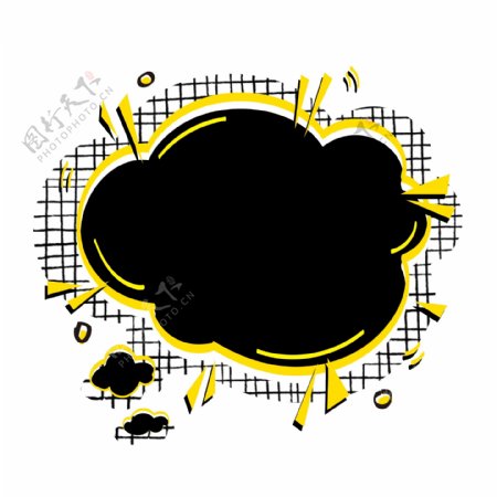 商用简笔对话框边框黑黄格子几何爆炸云