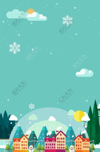 扁平化冬天雪景