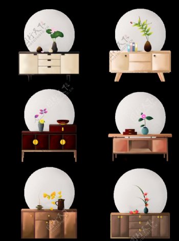 原创禅意手绘矮柜插花和植物可商