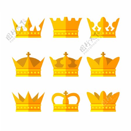 9款扁平化金色王冠矢量素材