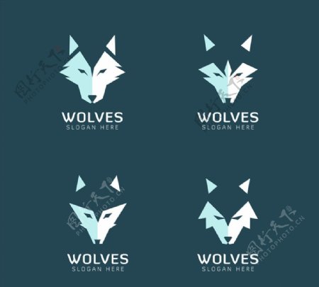4款抽象狼头像标志矢量素材