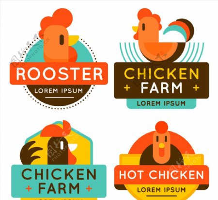 4款彩色养鸡场标签矢量素材