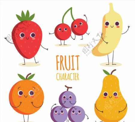 6款卡通可爱表情水果矢量素材