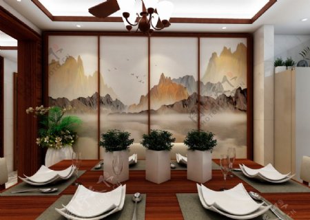 新中式餐厅装修效果