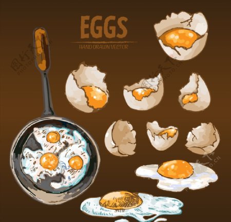 手绘烹饪鸡蛋料理矢量素材