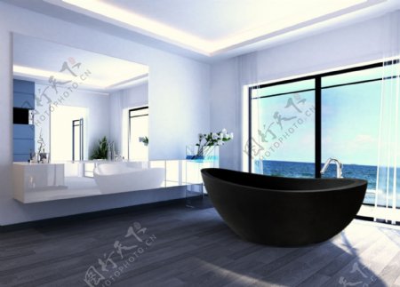 浴室黑色浴缸