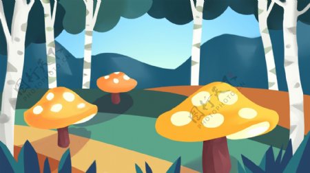 童话风森林蘑菇背景设计