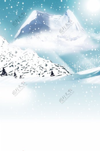 卡通手绘简约冬季风景广告背景