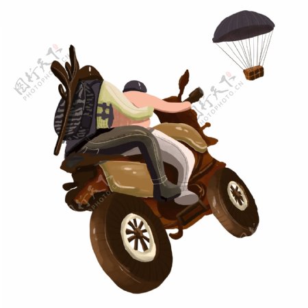 骑摩托车的人物手绘插画元素设计