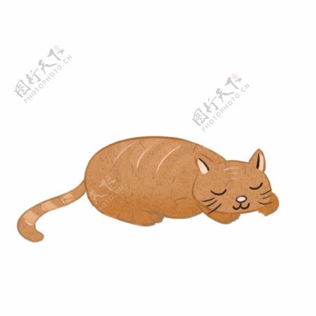 棕色趴着睡懒觉的卡通小猫可商用元素