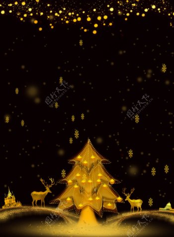 原创黑金圣诞节金色圣诞树背景素材