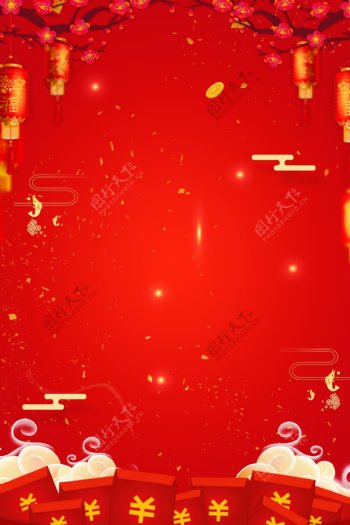 中国风红色2019欢度春节喜庆猪年背景