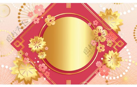中国风复古花朵新春背景素材