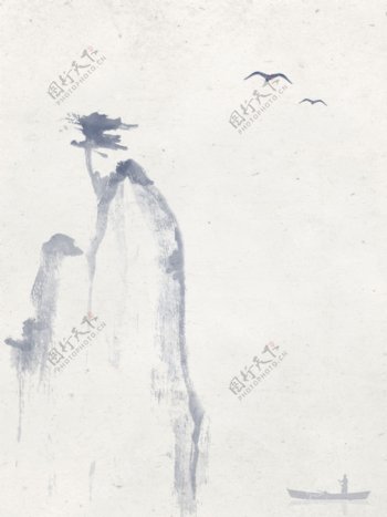 水墨中国画孤山大雁背景