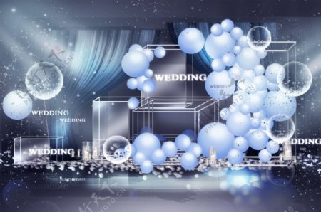 蓝色婚礼合影区效果图