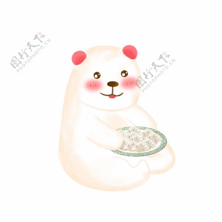 卡通小清新开心吃饺子的北极熊