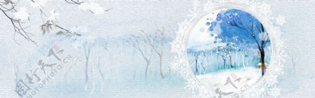 节气雪地冬天卡通banner背景