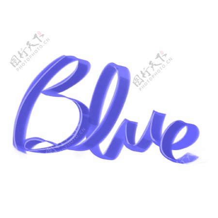 蓝色创意Blue英文飘带漂浮插画素材