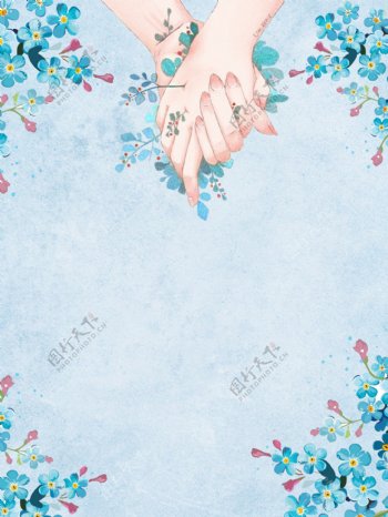 彩绘花朵手拉手感恩节背景设计