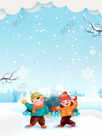 冬至节气雪地儿童背景设计