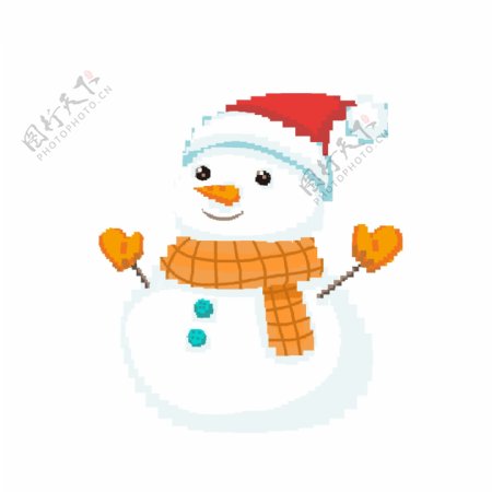 圣诞节微笑雪人像素化设计可商用元素