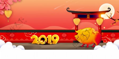 2019年猪年新年海报背景
