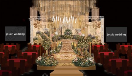 香槟色金色欧式婚礼主舞台效果图