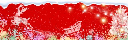 红色雪花圣诞树圣诞节卡通banner背景