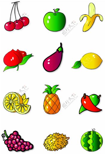 卡通水果蔬菜渐变图标元素