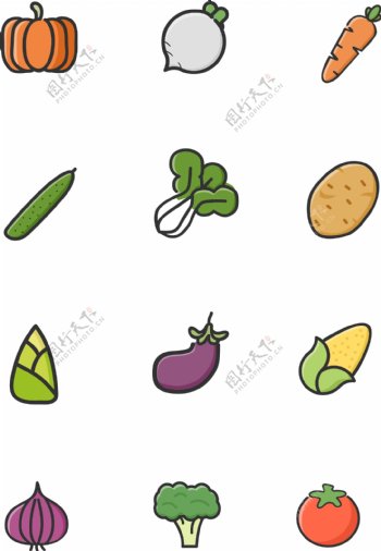 可爱简约蔬果多彩矢量精品设计图标元素