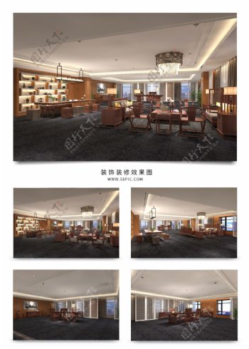 现代中式休闲厅效果图模型温馨沙发