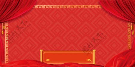 红色喜庆春节舞台背景