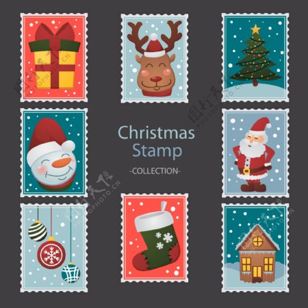 彩色卡通的圣诞邮票标签