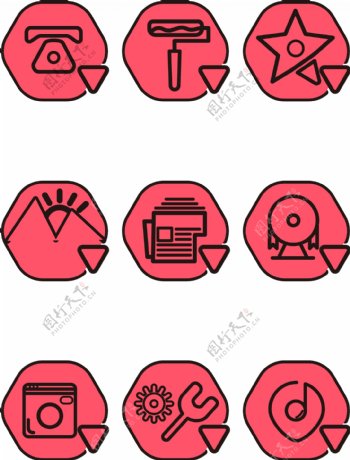 手机主题红色卡通APP手机小图标素材