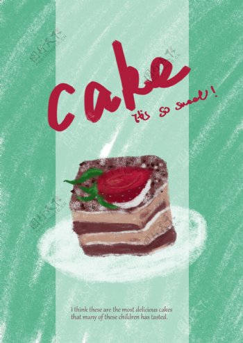 温馨插画清新美味蛋糕背景海报贺卡素材